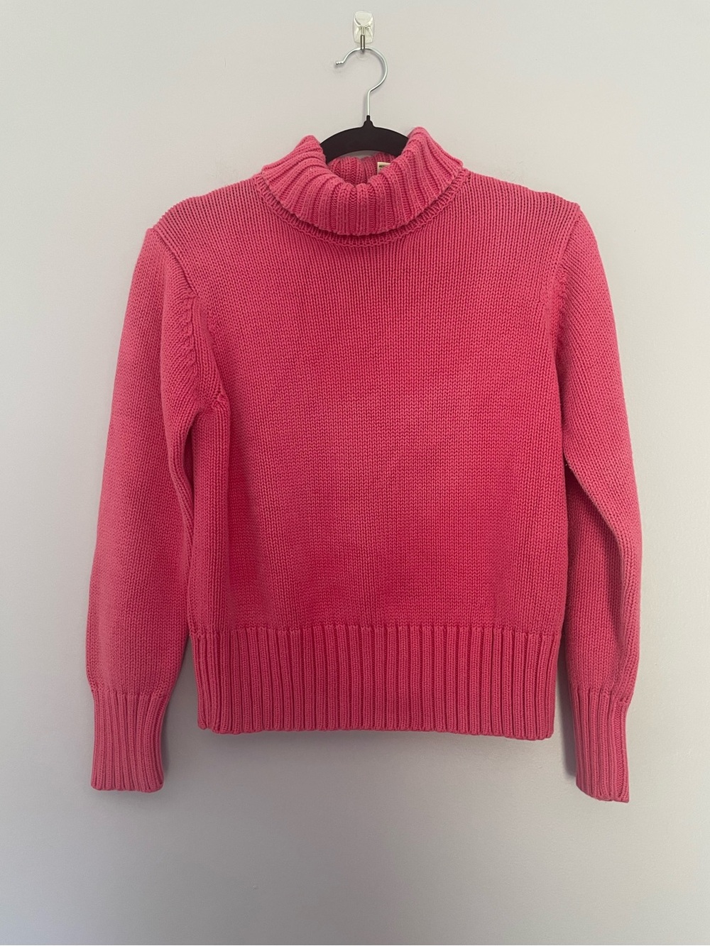 LL Bean Classic Pink Turtleneck Sweater 100% Cotton size Small | Cozy Barbiecore